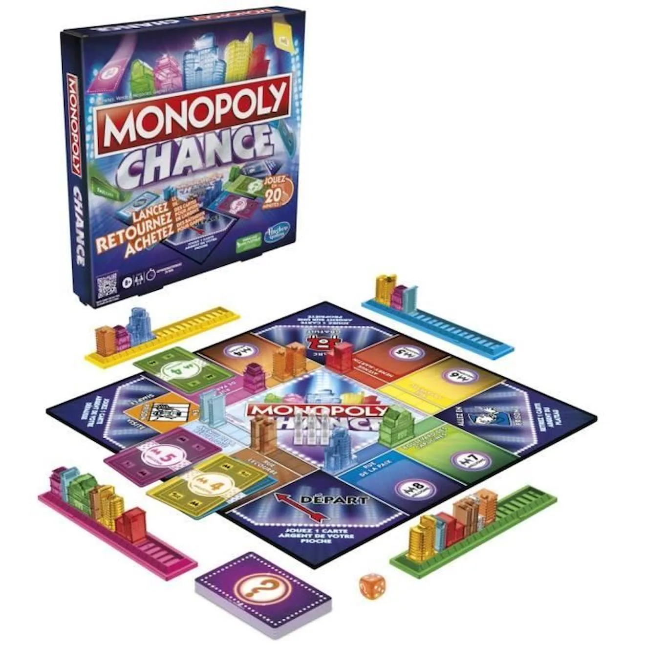 Monopoly Chance, jeu de plateau Monopoly rapide pour la famille, pour 2 à 4 joueurs, environ 20 min. bleu - Monopoly